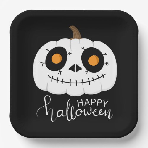 Happy Halloween Script Cute Pumpkin Paper Plates