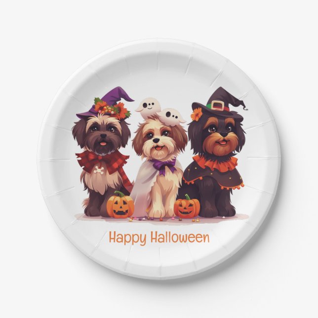 Happy Halloween Shih Tzu Dogs Paper Plates (Front)