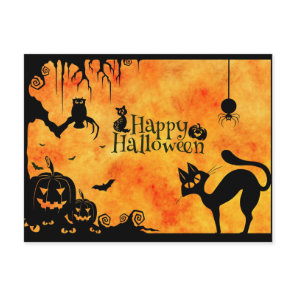 Happy Halloween Silhouette Black Cat and Friends Postcard