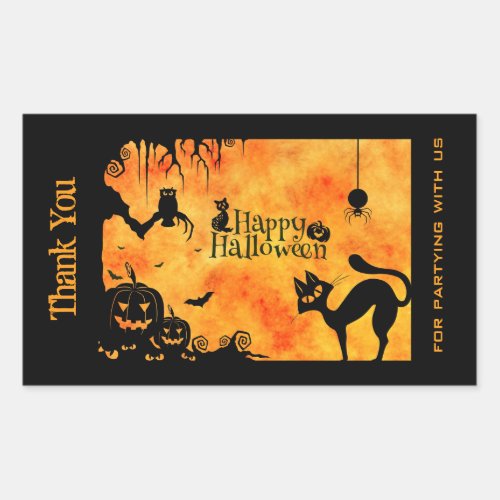 Happy Halloween Silhouette Black Cat Thank You Rectangular Sticker