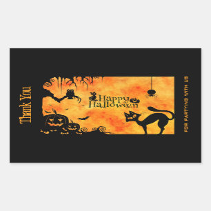 Happy Halloween Silhouette Black Cat Thank You Rectangular Sticker