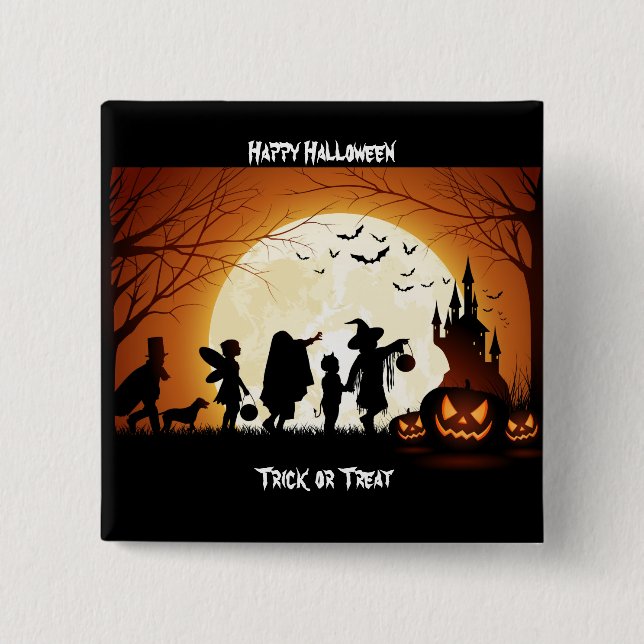 Happy Halloween Silhouette Children Pinback Button (Front)
