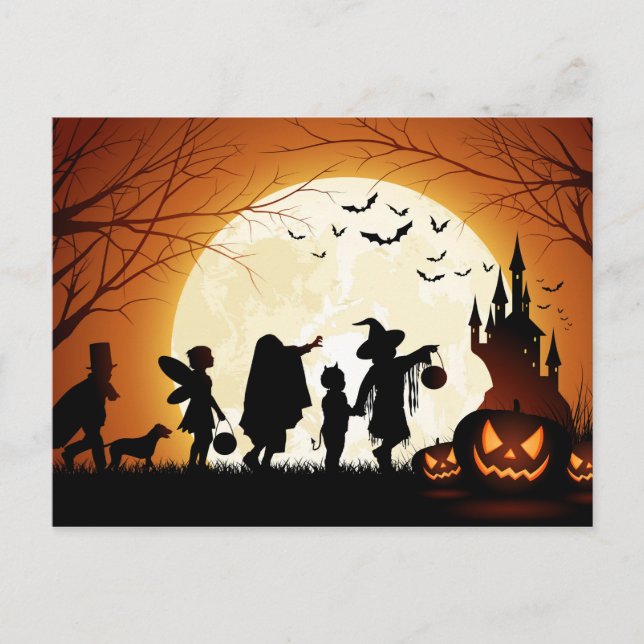 Happy Halloween Silhouette Children Postcard (Front)