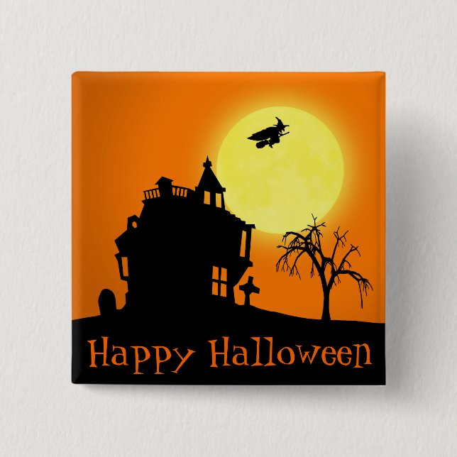 Happy Halloween Silhouette Landscape Button (Front)