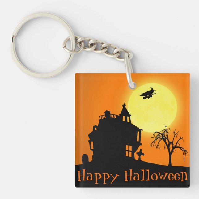 Happy Halloween Silhouette Landscape Keychain (Front)