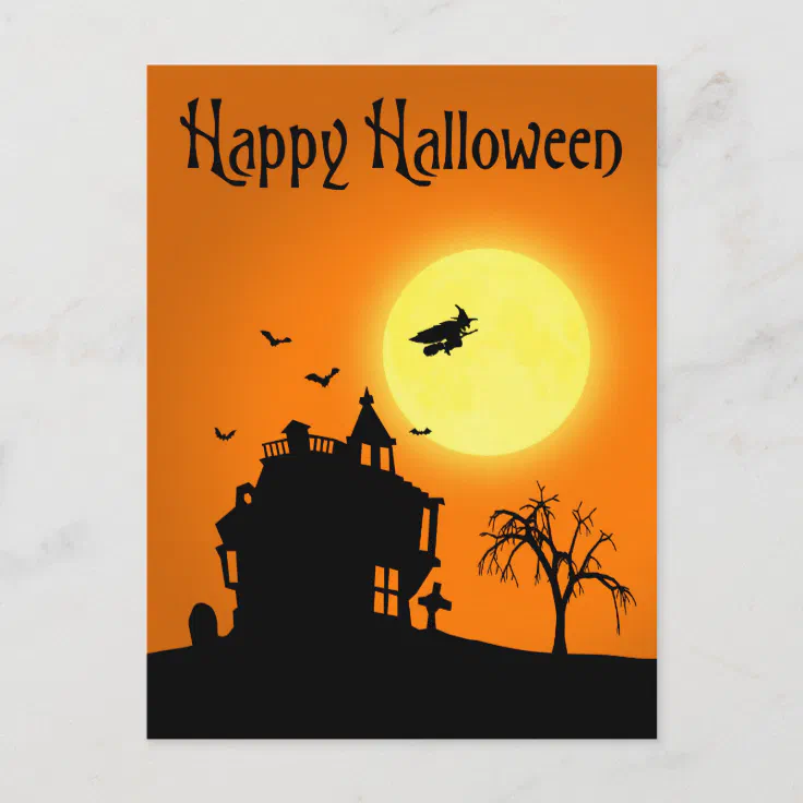 Happy Halloween Silhouette Landscape Postcard | Zazzle