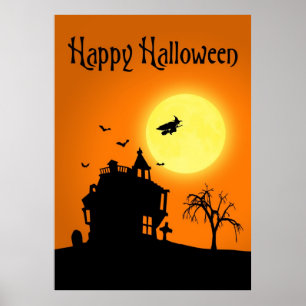 Happy Halloween Silhouette Landscape Poster