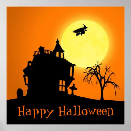 Happy Halloween Silhouette Landscape Poster