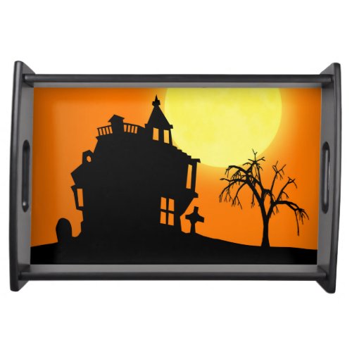 Happy Halloween Silhouette Landscape Serving Tray