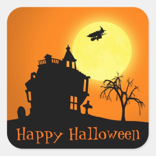 Happy Halloween Silhouette Landscape Square Sticker