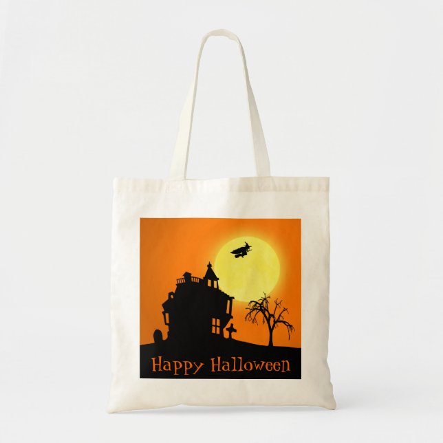 Happy Halloween Silhouette Landscape Tote Bag (Front)