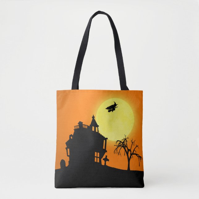 Happy Halloween Silhouette Landscape Tote Bag (Front)