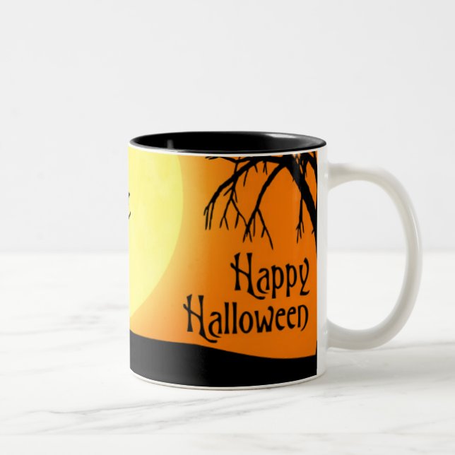 Happy Halloween Silhouette Landscape Two-Tone Coffee Mug (Right)