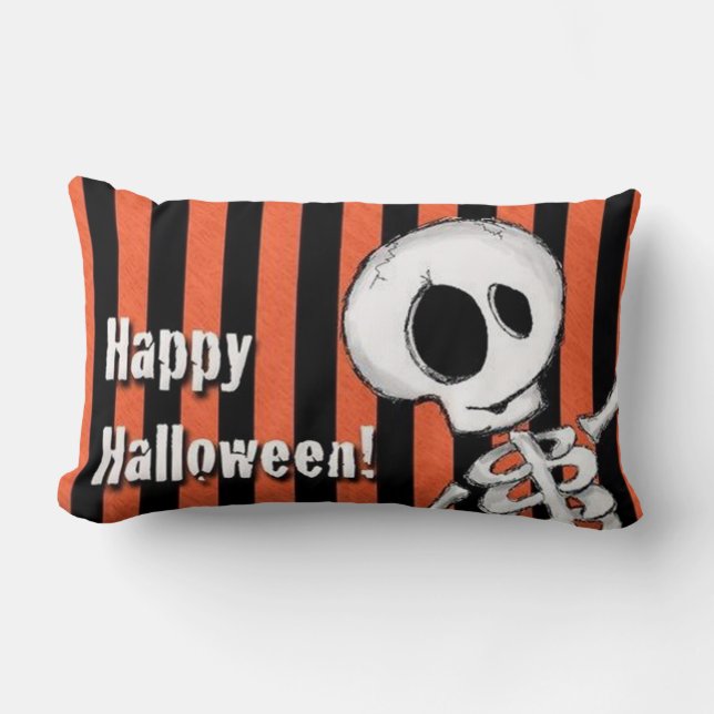 Happy Halloween Silly Skeleton Lumbar Pillow (Front)