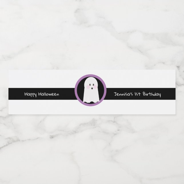Happy Halloween  Simple Ghost Birthday  Water Bottle Label (Single Label)
