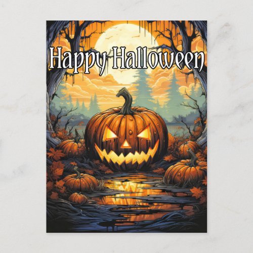 Happy Halloween  Sinister Glowing Pumpkin Postcard
