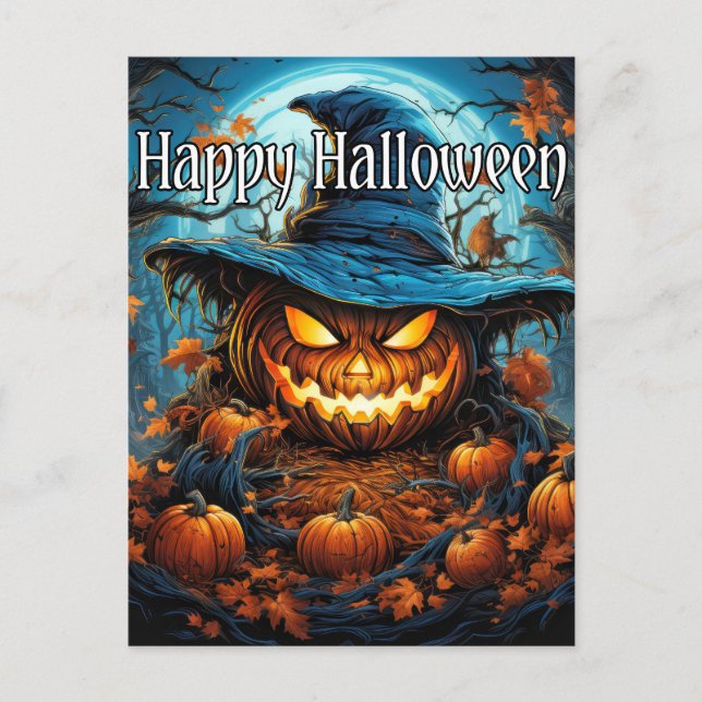 Happy Halloween | Sinister Pumpkin Postcard (Front)