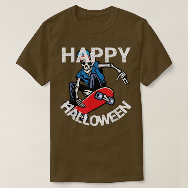 Happy Halloween Skateboarding Skeleton  T-Shirt (Design Front)