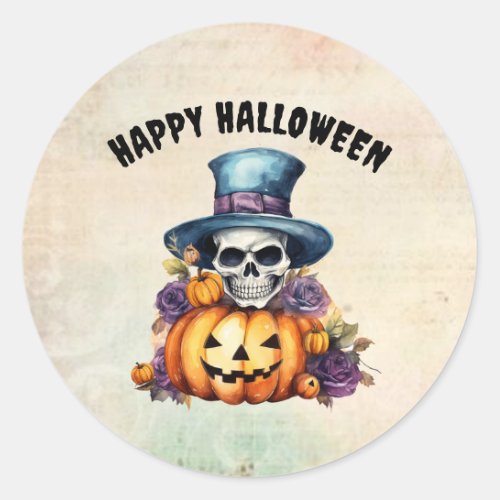 Happy Halloween Skeleton and Pumpkin Sticker