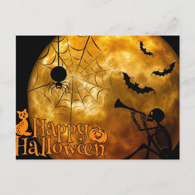 Happy Halloween Skeleton and Spider Postcard (Front)