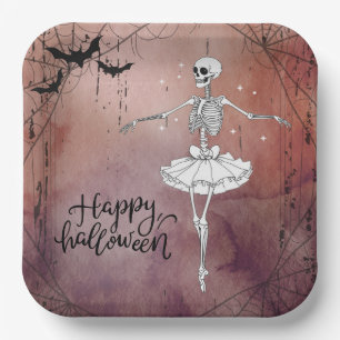 Happy Halloween Skeleton Ballerina Red Potion Paper Plates