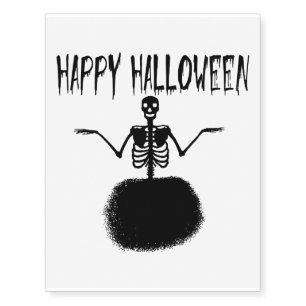 Happy Halloween Skeleton Ballet Dancer in Black Temporary Tattoos
