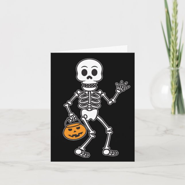 Happy Halloween Skeleton Cartoon Holiday Card (Front)