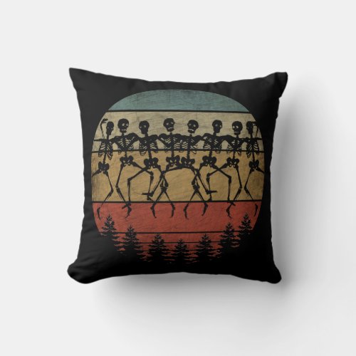 HAPPY HALLOWEEN SKELETON DANCE THROW PILLOW