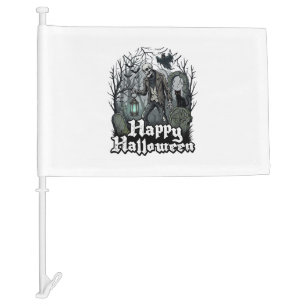 Happy Halloween Skeleton Lantern Black Cat Graveya Car Flag