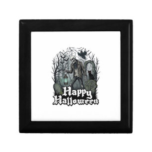 Happy Halloween Skeleton Lantern Black Cat Graveya Gift Box