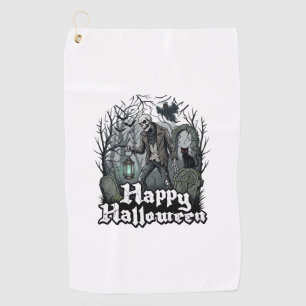 Happy Halloween Skeleton Lantern Black Cat Graveya Golf Towel
