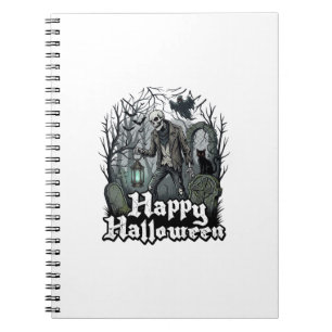 Happy Halloween Skeleton Lantern Black Cat Graveya Notebook