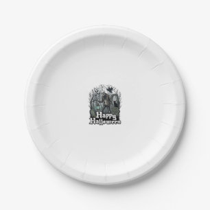 Happy Halloween Skeleton Lantern Black Cat Graveya Paper Plates