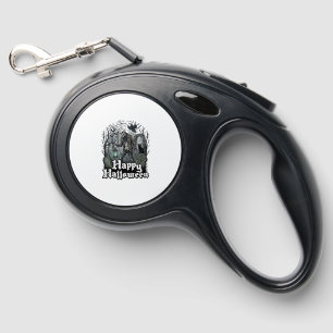 Happy Halloween Skeleton Lantern Black Cat Graveya Retractable Pet Leash