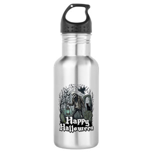 Happy Halloween Skeleton Lantern Black Cat Graveya Stainless Steel Water Bottle