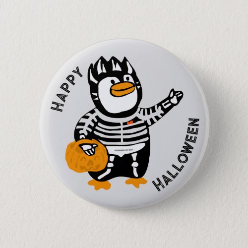 Happy Halloween Skeleton Penguin Button