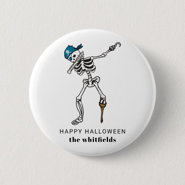 Happy Halloween Skeleton Pirate Dabbing Family Button (Front)