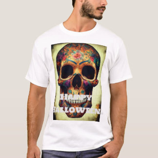 "Happy Halloween Skeleton Print T-Shirt. T-Shirt
