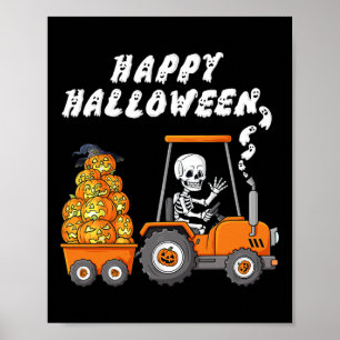 Happy Halloween Skeleton Riding Tractor Boys Kids  Poster