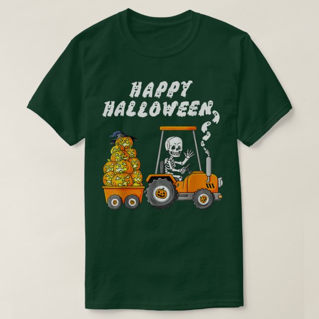 Happy Halloween Skeleton Riding Tractor Boys Kids  T-Shirt (Design Front)