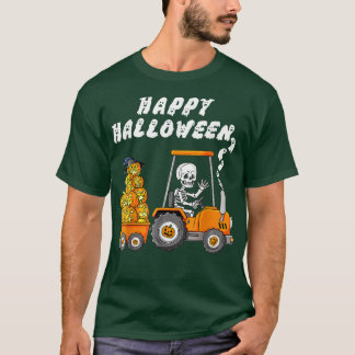 Happy Halloween Skeleton Riding Tractor Boys Kids  T-Shirt