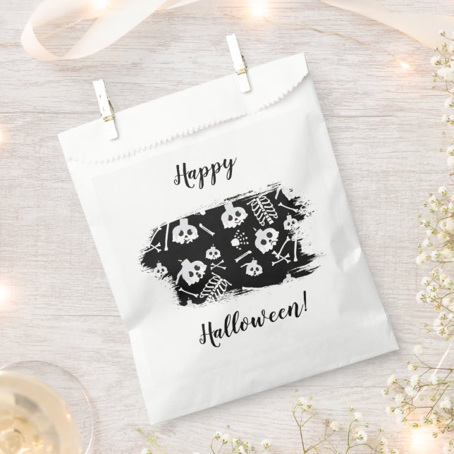Happy Halloween Skeleton Skull Bones Pattern Favor Bag (Clipped)
