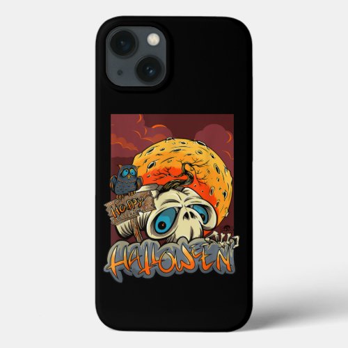 Happy Halloween Skeleton Skull With Owl Gift iPhone 13 Case