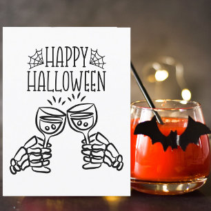 Happy Halloween Skeleton Wine Toast Modern Elegant Card
