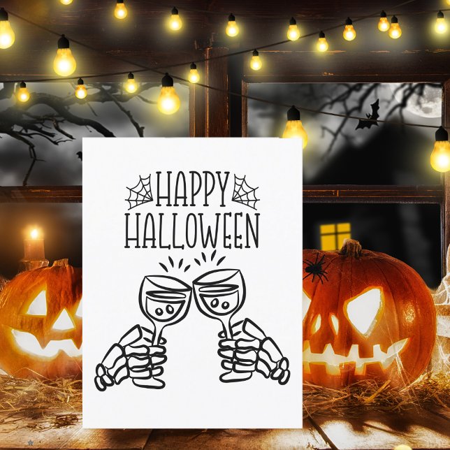 Happy Halloween Skeleton Wine Toast Modern Elegant Postcard (Creator Uploaded)