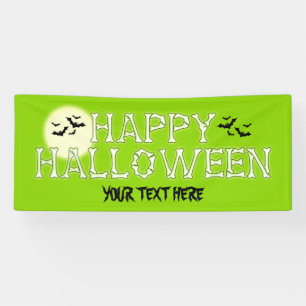 Happy Halloween Skeleton Witch Green Banner