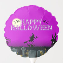 Happy Halloween Skeleton Witch Purple Balloon