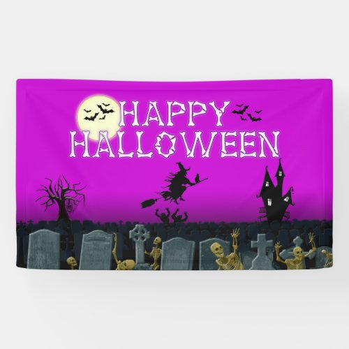 Happy Halloween Skeleton Witch   Purple  Banner