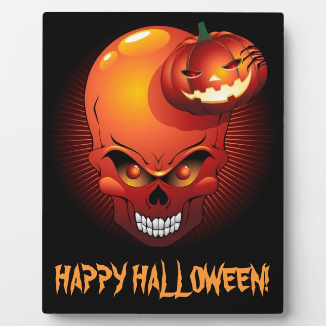 Happy Halloween Skull and Pumpkin Plaque (Front)