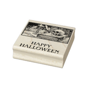 Happy Halloween skull books rubber stamp
